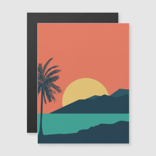 Convite Magnético Pôr do Sol de Palmeira, Ilha, Arte Abstrata Boho