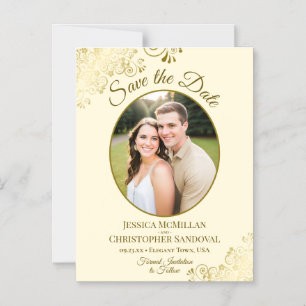 Convite Magnético Posh Gold & Cream Casamento Salve a Data Foto Oval