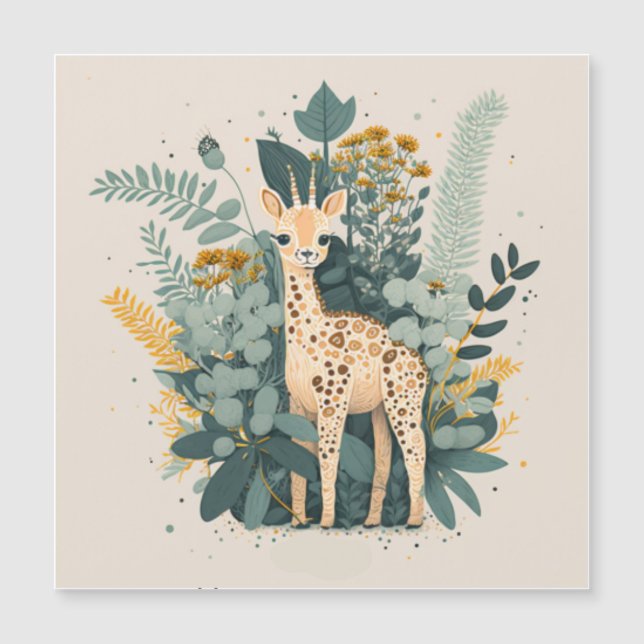 Convite Magnético Pratos de papel de girafa floral fofa (Frente)