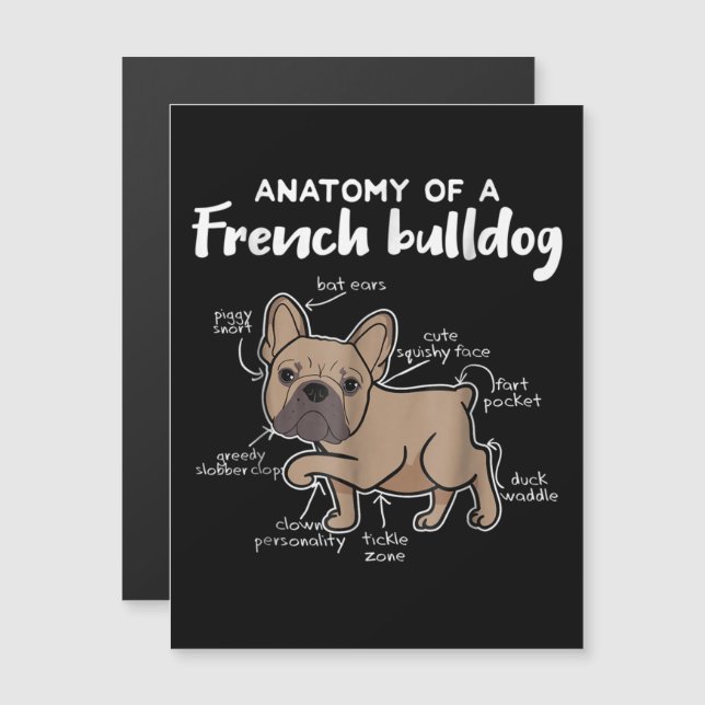 Convite Magnético Presente Frenchie | Presente Anatomia de um Bulldo (Frente/Verso)