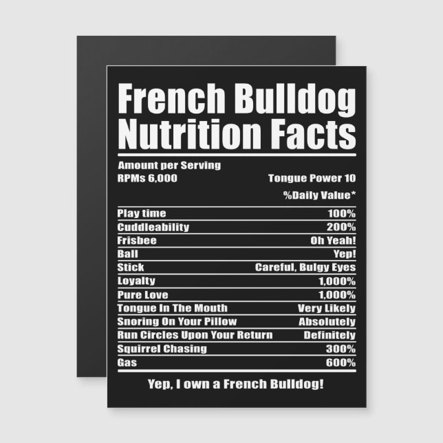 Convite Magnético Presente no cão | Fatos Nutricionais Franceses par (Frente/Verso)