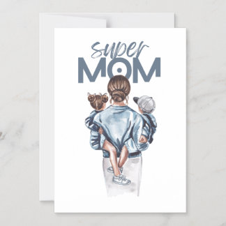 Convite Magnético Presente Personalizado Super Mãe com Filho e Filha