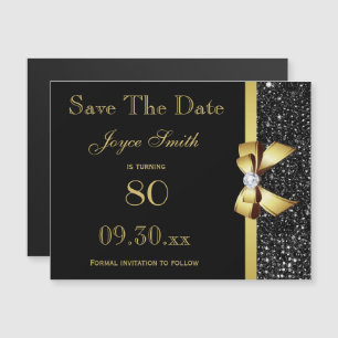 Convite Magnético Preto e Dourado Aniversário de Qualquer Idade Salv