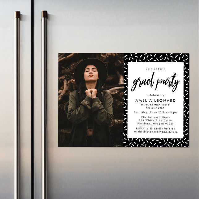 Convite Magnético Preto | Festa de formatura de Fotografias com Scri (Criador carregado)
