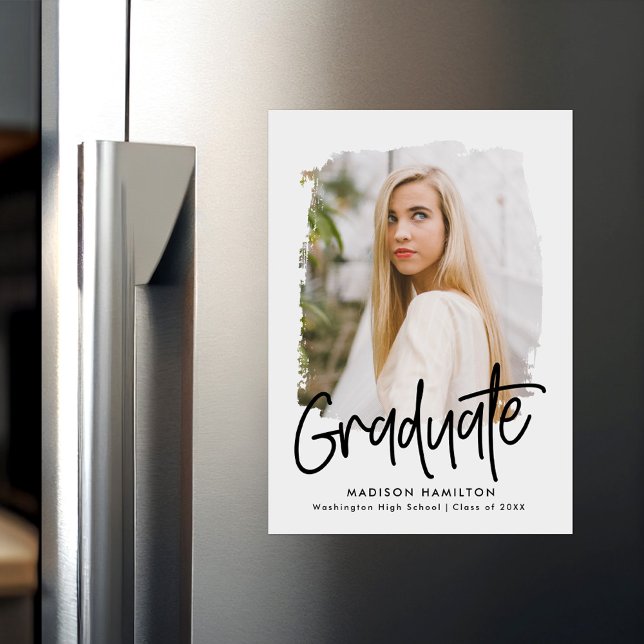 Convite Magnético Preto | Graduação de Fotografias com Script Preppy (Criador carregado)