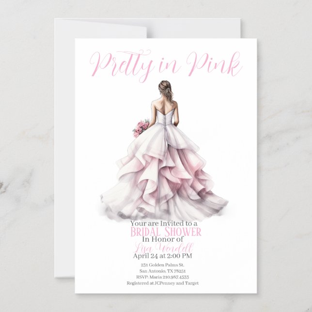 Convite Magnético Pretty in Pink Bridal Shower Invitation  (Frente)