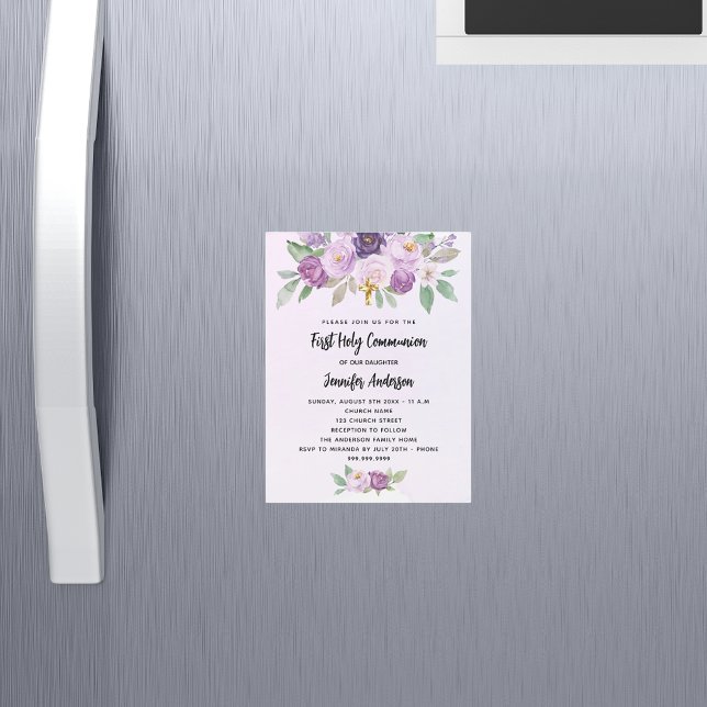 Convite Magnético Primeiro luxo de flores violetas da Comunidade (Criador carregado)