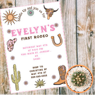 Convite Magnético Primeiro Rodeio Western Cowboy Boho Aniversário