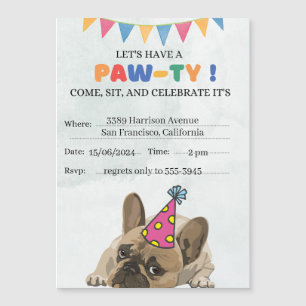Convite Magnético Pug Dog Festa de aniversário Puppy Paw-ty Aniversá