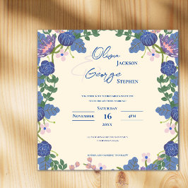 Convite Magnético Purple Romantic Pretty Blue Florals Garden Wedding