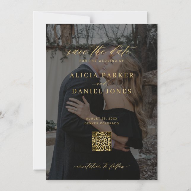 Convite Magnético QR code modern photo wedding save the date   (Frente)