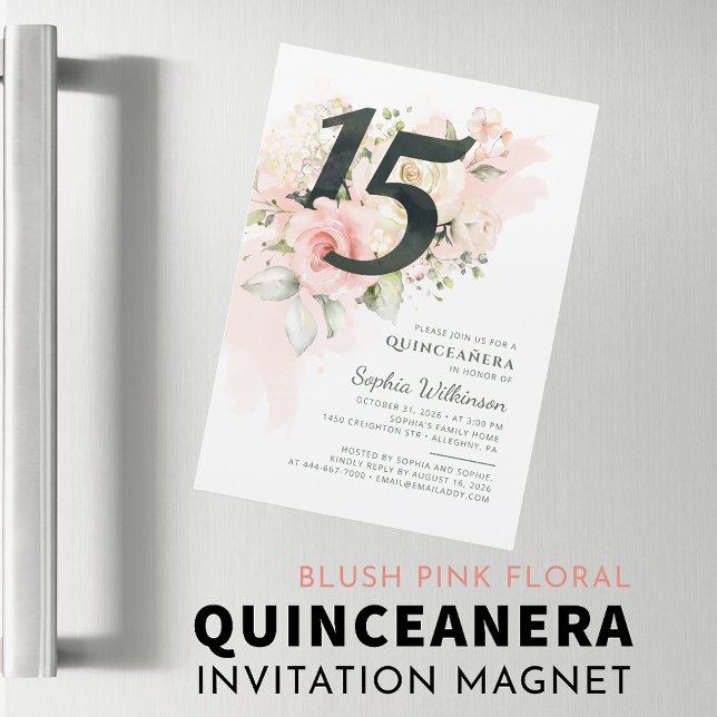 Convite Magnético Quinceanera 15 Birthday Rustic Floral Moderna (Quinceanera 15th Birthday Floral Rustic Modern Magnetic Invitation)