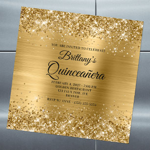 Convite Magnético Quinceañera Glittery Dourado
