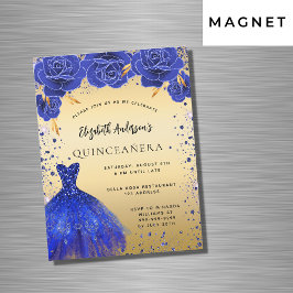 Convite Magnético Quinceanera real de ouro azul vestes florais luxo