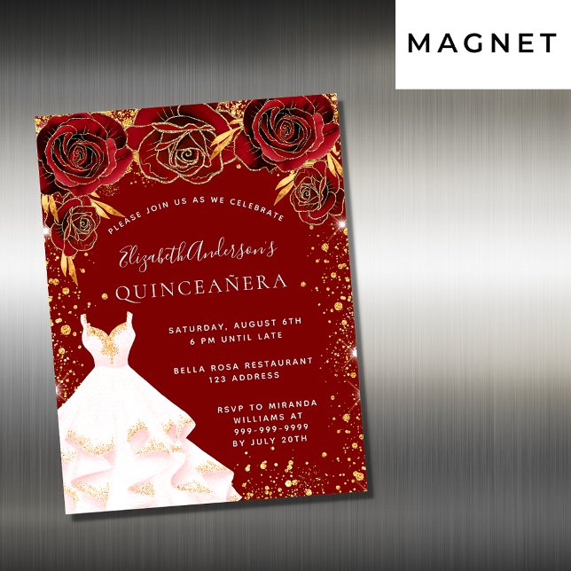 Convite Magnético Quinceanera Red Gold, luxo (Criador carregado)