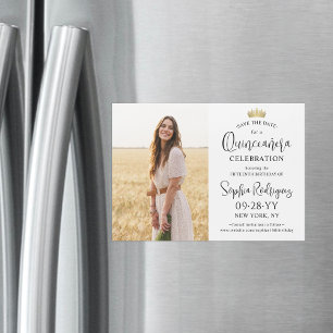 Convite Magnético Quinceañera Salve a Data da Coroa Dourada Fotográf
