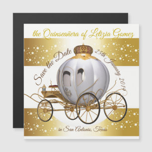Convite Magnético Quinceanera Salve a Data da Dourada Carruagem da P