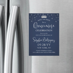 Convite Magnético Quinceañera Salve o Dia Elegante Azul-Navy