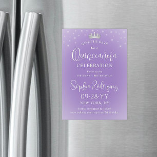 Convite Magnético Quinceañera Salve o Dia Lilás Roxo Elegante
