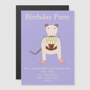 Convite Magnético Rato Siamês com Bolo de Aniversário Personalizado