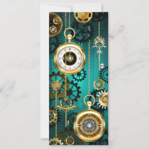 Convite Magnético Relógio de Joia Steampunk em um Fundo Verde