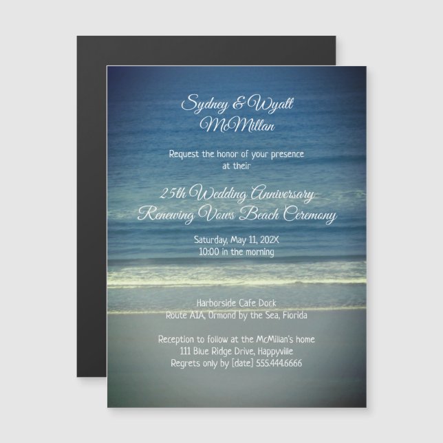 Convite Magnético Renovando Vows Beach Ceremony Ocean Background (Frente/Verso)