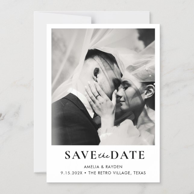 Convite Magnético Retro Elegant Photo Wedding Save the date (Frente)
