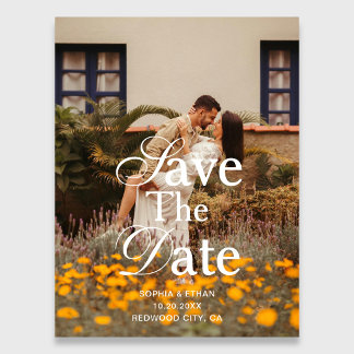 Convite Magnético Retro Elegant Script Photo Wedding Save The Date