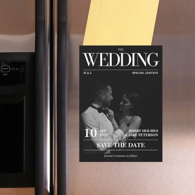 Convite Magnético Revista Editorial Casamento Salve a Data (Magnetic Save the Date Wedding Magazine Cover)