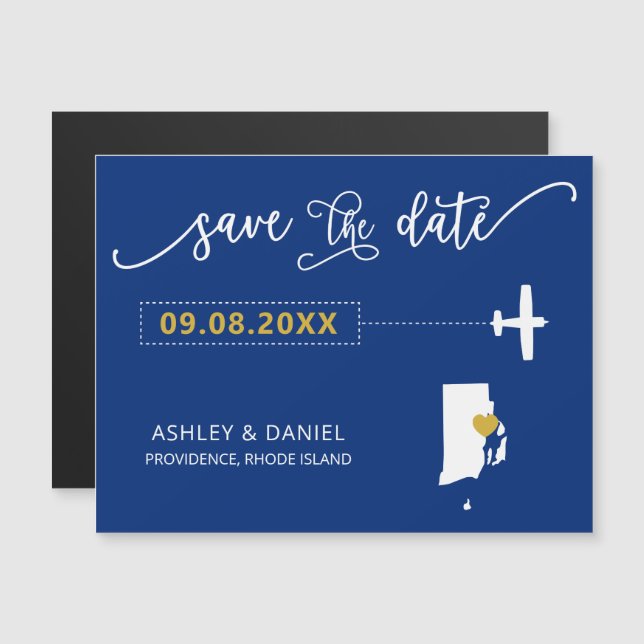 Convite Magnético Rhode Island Wedding Save the Date Card, Map (Frente/Verso)