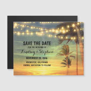 Convite Magnético Romantic Beach Sunset Save the Date (O pôr do sol
