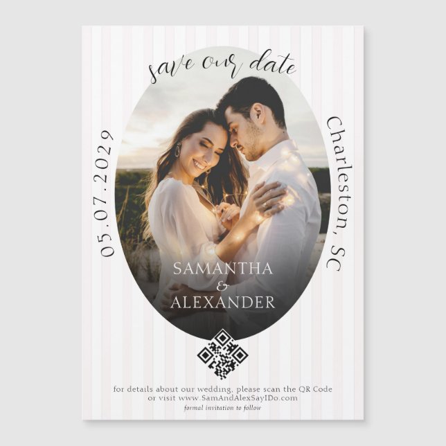 Convite Magnético Romântico 1 Foto Rabisco Código QR Salve a Data (Frente)