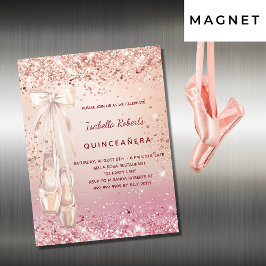 Convite Magnético Rosa de Quinceanera bailarina rosa luxuosa