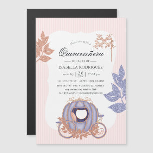 Convite Magnético Rosa Dourado e Lilás Brilho Princesa Quinceañera