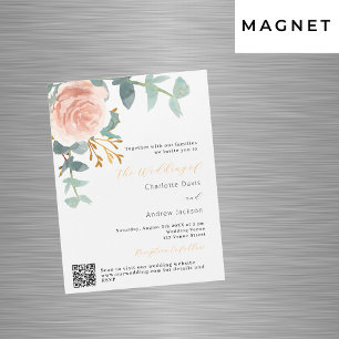 Convite Magnético Rosa ouro floral verde QR RSVP casamento de luxo