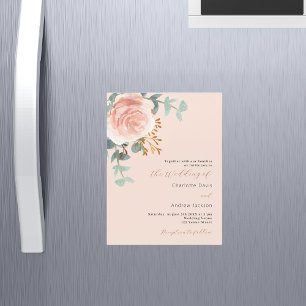 Convite Magnético Rosa ouro flores verde claro luxo casamento