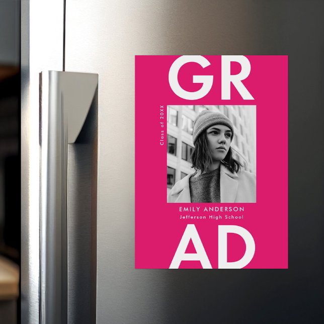 Convite Magnético Rosa quente | Anúncio de Graduação de Fotografias  (Criador carregado)