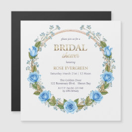 Convite Magnético Rosas Azul Poeira Elegantes e Respiração de Bebê