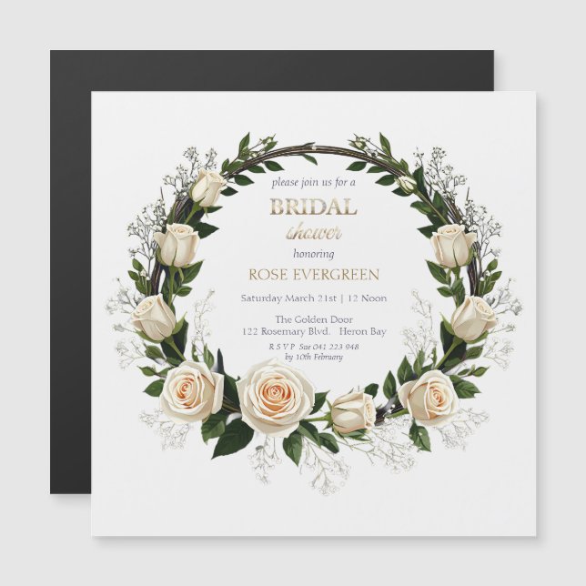 Convite Magnético Rosas brancas e respiração do bebê (Frente/Verso)