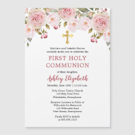 Convite Magnético Rosas Rosa Watercolor Floral Primeira Comunhão Sag