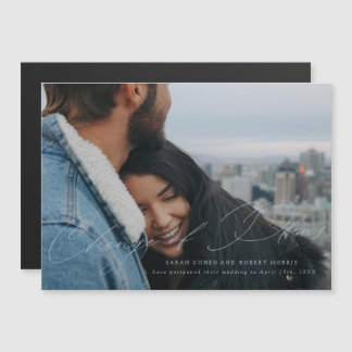 Convite Magnético Roteiro Azul Celeste Mudança de Data de Casamento