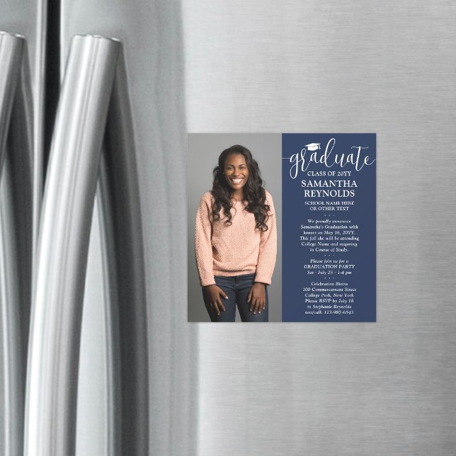 Convite Magnético Roteiro Moderno Azul Marinho e Branco 1 Foto Gradu (Criador carregado)