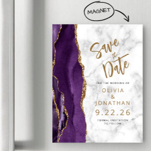 Convite Magnético Roxo Ágata Mármore Casamento Salve a Data
