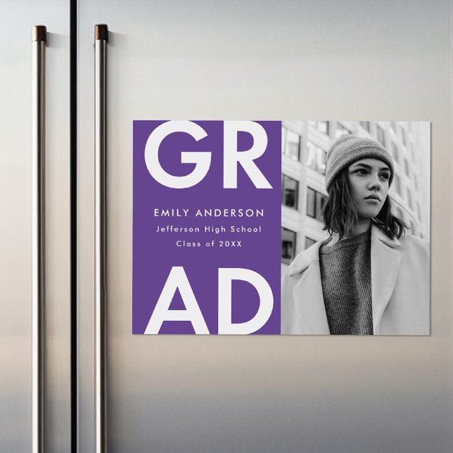 Convite Magnético Roxo | Anúncio de Graduação de Fotografias em Form (Criador carregado)