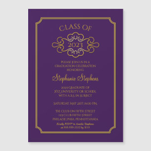 Convite Magnético Roxo Elegante Inv. Parte Formandos Dourada