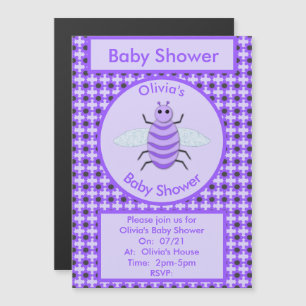 Convite Magnético Roxo Roxo Roxo Bebê Sexo Chá de fraldas Neutro