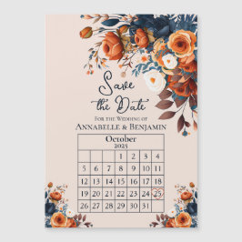 Convite Magnético Rustic Burnt Orange and Blue Weding Save the Date