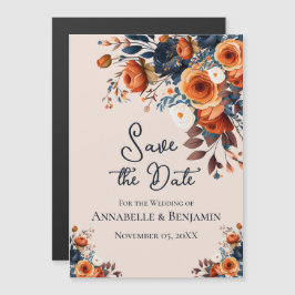 Convite Magnético Rustic Burnt Orange and Blue Weding Save the Date
