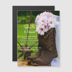 Convite Magnético Rustic Daisies Cowboy Boots Casamento Salve Data