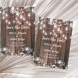 Convite Magnético Rustic Lace String Lights Wedding Save the Date